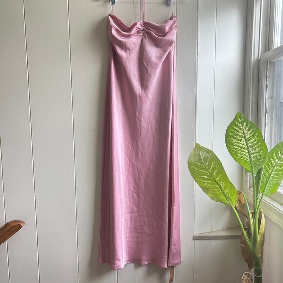 Reformation Valora Satin Halter Maxi Dress in Color Babygirl Pink Size 10 - Picture 2 of 9